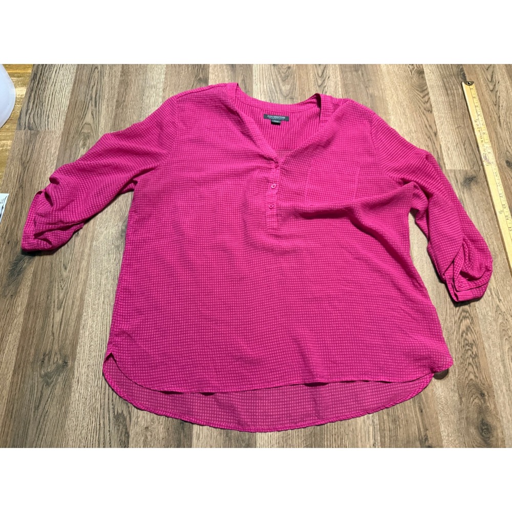 Covington Essentials Shirts Women Size XL Pink Blouse Roll Tab Sleeve Henley Top